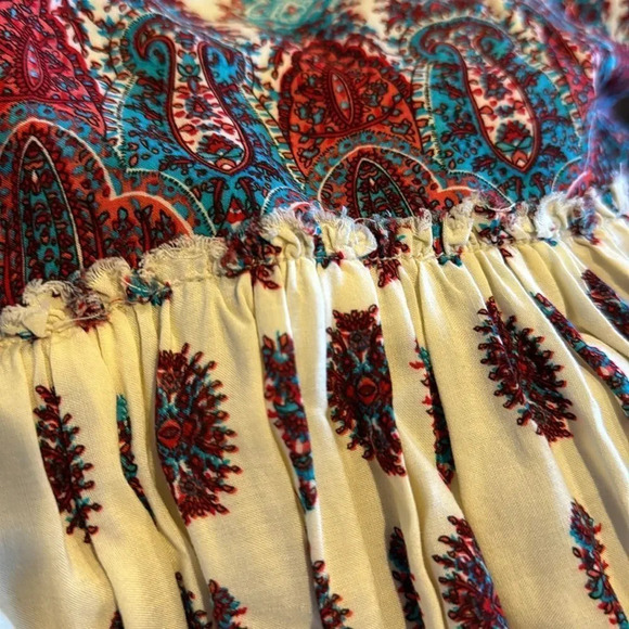 Hem & Thread paisley print open X back gathered skirt raw edge flowy midi. Sz M - Picture 8 of 9